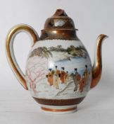 An antique chinese oriental satsuma hand painted teapot with over 20 handpainted ladies to