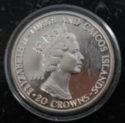 A Turkish and Caico islands coronation anniversary 1953 - 1993 silver proof coin.