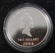 Royal visit Bermuda March 1994 $2 silver proof coin
