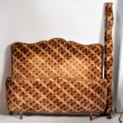 A 1930`s Art Deco French walnut upholstered Corbeille double bed. Upholstered in the original