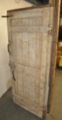 A large and very heavy Victorian antique pine walk in butcher shop meat freezer door. Of very heavy