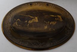 A Royal Vistas Ware china hanging wall plaque by Ridgways. Depicting 2 grazing cows