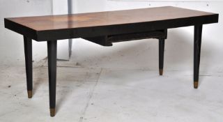 A retro 1970`s Danish marquetry inlaid rectangular coffee / occasional table with pull-out tray to