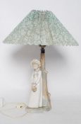 A Nao Lladro lamp of a maiden holding basket, complete with shade