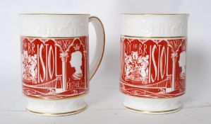 A pair of boxed Coalport Bristol 600 commerative tankards with certificates each with markings to