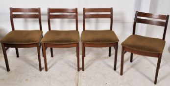 A set of 4 Danish rosewood 1970`s dining chairs. Rosewood legs with uphosltered padded seats