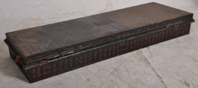 A 19th century copper and tin military uniform trunk having clasp locks with hinged top, carry