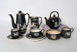 A collection of 19th century Pratt ware, Fenton, old greek pattern including teapot, hat pin holder