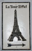 A vintage style reproduction Eiffel Tower tourism cast metal sign. Finished with hand painted