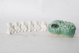 Set of 6 vintage porcelain cherubs / angels together with an Art Deco pottery shell