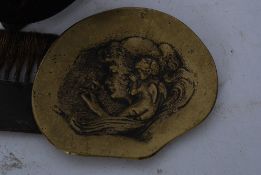 A French Bronze / brass gilded soap dish / trinket dish depicting an Art Nouveau girl, along with a