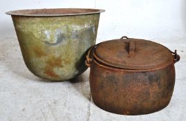 An Industrial cast metal copper / Ideal as a planter. Together with a large cast metal pan with lid