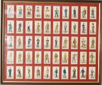 A framed and glazed cigarette card collection, series Uniforms of the British Army ( 50 in total)