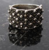 Art Deco marcasite silver dress ring lattice work setting stamped 925 size L / M.