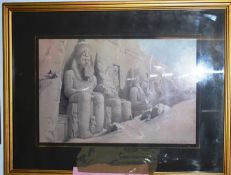 A pair of vintage line engraving prints of egyptian series - The Great Temple of Aboosimble Nulma