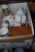 A mixed lot to include China, Old Tennis rackets, Kodak Brownie movie camera, mirror etc