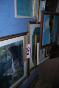 A collection of pictures and prints to include paintings, oil on canvas, needlepoint picture etc.