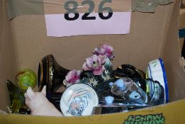 A box to include murano ornament, 1950's heatmaster wares, ceramic pig and other items