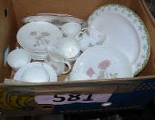 A Wedgwood flame rose tea set, minton plate and a Royal Doulton meat platter.