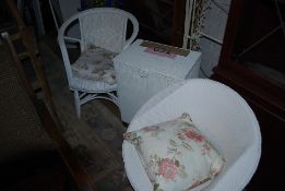 Two wicker chairs, one bedside cabinet