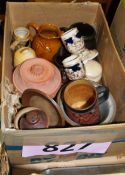 A box to include stonewaare pots and jars to include steins, conserve pots etc