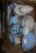 A box of mixed china to include cups, bowls, gravy boat etc