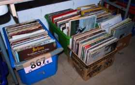 Four boxes of records to include classical vinyl, and later LP's etc.