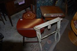 A collection of furniture to include a dropleaf table, side table, suitcase, firescreen, two small