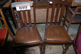 Two 1940's drop in seat dining chairs.