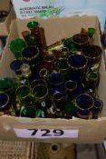 A collection of coloured glass to include vases, ashtrays, pots and other items, in blue glass,