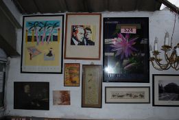 15 pictures and prints including a chinese silk etc