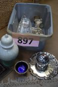 A good selection of mixed silver plate items to include tray, goblets, dish etc.