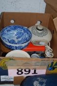 A box to include copeland Spode, Hornsea, Keele St pottery, Royal Doulton Bedwarmer.
