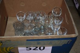 A  good collection of cut glass glasses to include wine glasses, shot glasses, desert bowls etc