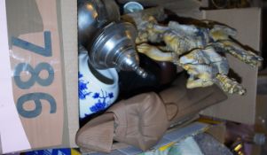 A box containing George & Dragon figure in stone. Together with a Lladro monk, Chinese Items and