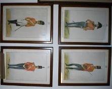 A set of 4 Regiment of Foot framed military uniform prints being framed and glazed
