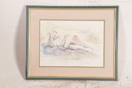 Valerie Mallon - `Girl Reclining, 1995` watercolour painting being framed and glazed. 26cm x 38cm.