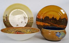 2 x Royal Doulton plates, Royal Doulton bowl and Poole pottery dish.