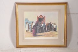 Seerey Lester  - 20th century - signed print of a seaside Punch & Judy childrens show, being signed