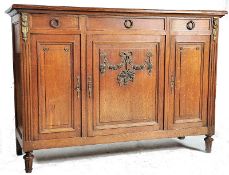 A good 1920`s Art Nouveau french oak dresser base / sideboard. Raised on reeded turned feet having