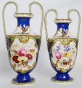 A pair of graduating 19th century Staffordshire twin handled vase having classical scenes and