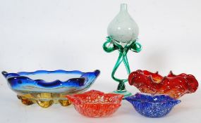 A collection of Italian Murano Art Glass to include a decorative irridescent onion bulb stem vase