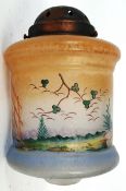 A 1930`s crackle glass light shade with hand painted oriental scenes.