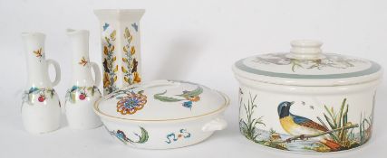 A Portmeirion Birds of England tureen together with stem vase along with a Royal Worcester Palmyra