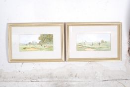 Golf - Digby Pope pair of watercolours (e33 x 23 cm) and a signed American watercolour `Pawleys