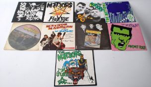 Psycobilly / Rockabilly records: Nine 45rpm vinyl record singles by The Meteors to include Meteor