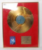 A framed and glazed Gold Record of Simply Red Stars. Presented for A Go For Gold Winner.