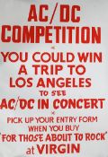 Music Memorabilia. An unframed 'AC/DC' music competiton poster. Los Angeles prize, Virgin