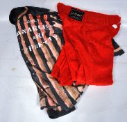 A rare original vintage pair of red faux fur La Rocka trousers. Along with a punk style printed