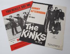 Two pieces of sheet music by the Kinks to include Sunny Afternoon ( Recalled front cover ) and You